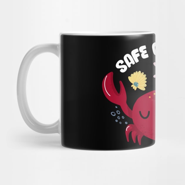 Safe our Surf quote with cute sea animal crab, starfish, coral and shell by jodotodesign